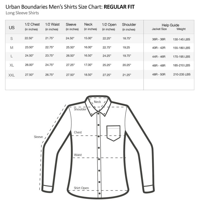 Dress shirt size chart men's